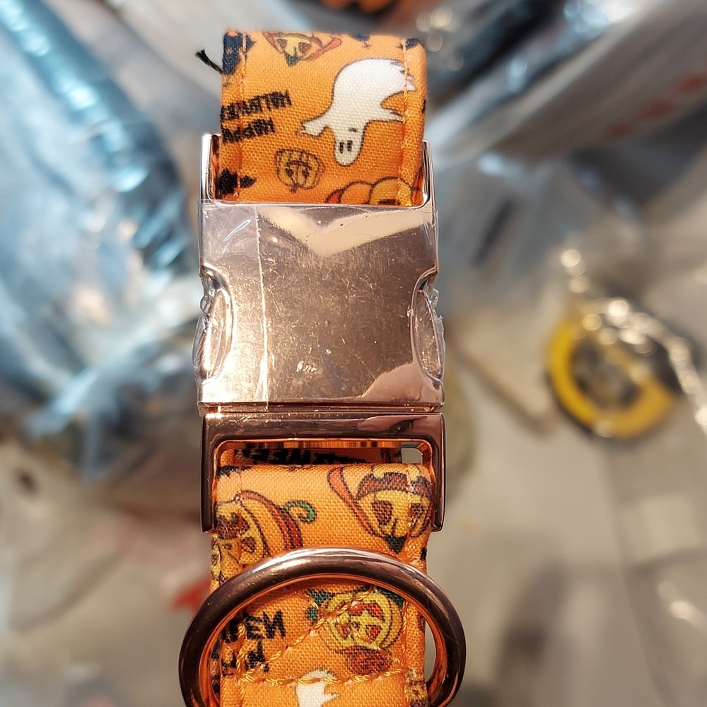 Orange Halloween Dog Collar with Bow - Picture 3 of 3